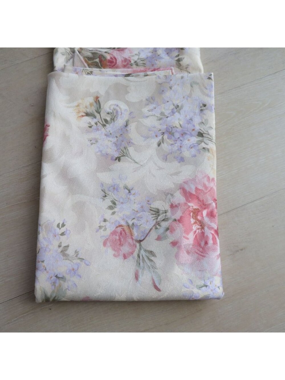Floral Round Tablecloth 70" Diameter Beige Pink Ivory Flowers Elegant Design VTG